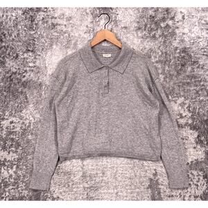 Anthropologie Sweater Large Womens Pilcro 100% Cashmere Collared Cropped Polo